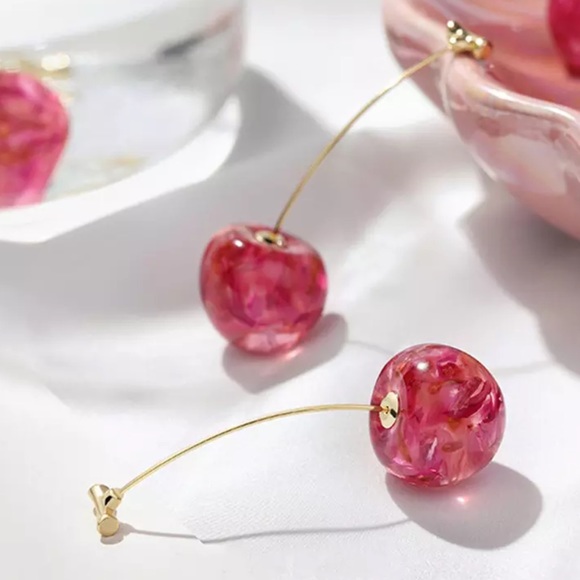 Jewelry - Cherie cherry floral drop earrings magenta fuchsia